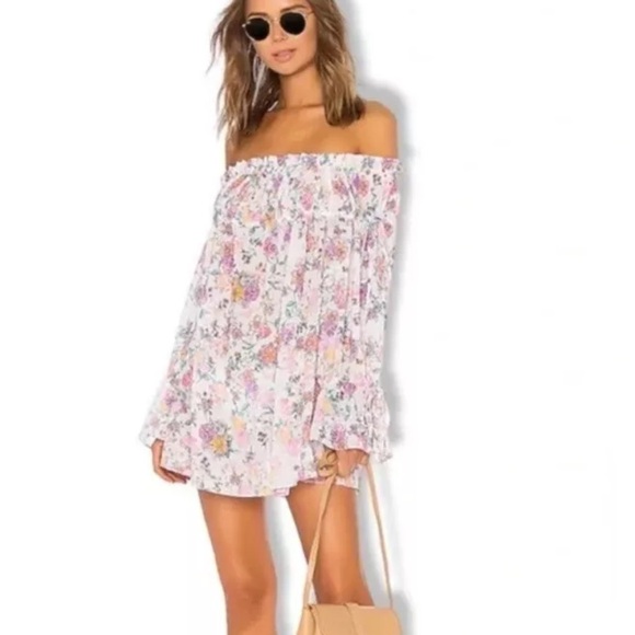 Tularosa Medium Brogan Mini Dress Multicolor Off The Shoulder Floral Ruffle (19) - Picture 4 of 7